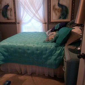 Custom-made Queen size comforter, skirt & pillows